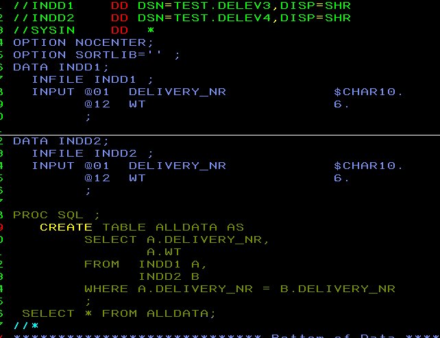 PROC SQL IN SAS MAINFRAME