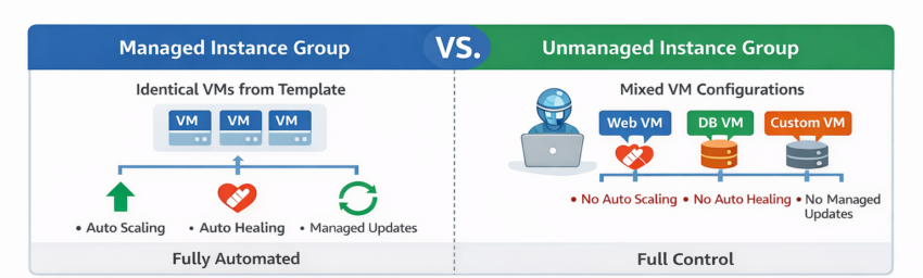 Managed vs Unmanaged Instance groups